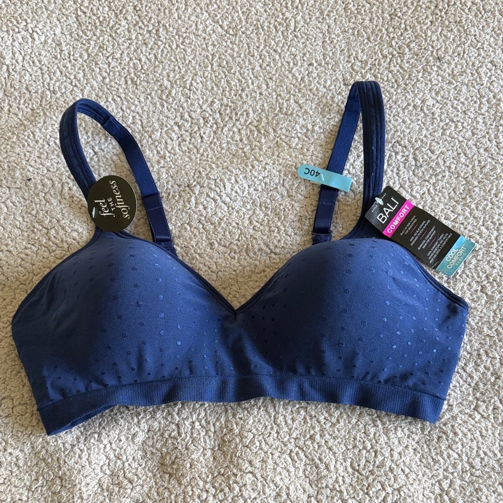 Bali Cool Comfort Wirefree Bra Size 40C Navy Blue Dot Print Style DF 3463 B540